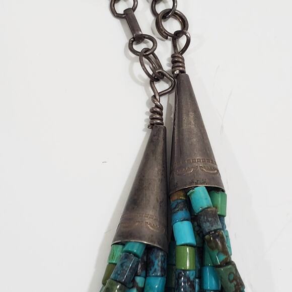 Vintage Turquoise Heishi Bead 6 Strand Sterling Silver Southwestern Necklace 27" - Picture 10 of 12